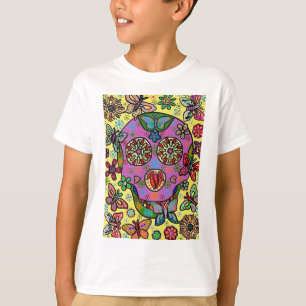 T-shirt Crâne de sucre de papillon de fleur de Sun