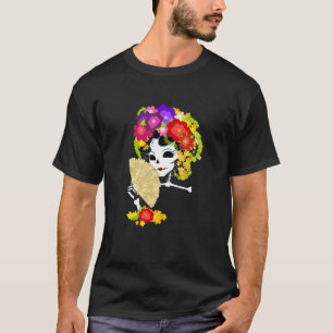 T-shirt Crâne de sucre floral Fleurs colorées Tee graphiqu