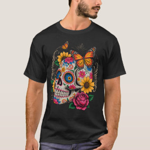 T-shirt Crâne de Sucre Papillon Jour des Morts Halloween D