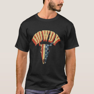 T-shirt Crâne de taureau de rodéo cow-boy avec drapeau USA