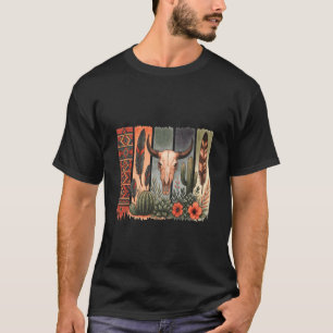 T-shirt Crâne de vache avec plumes Amérindiens