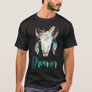 T-shirt Crâne de vache boho floral et plume