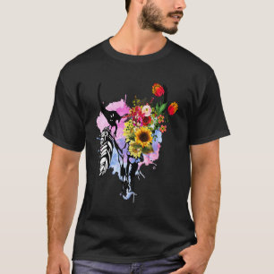 T-shirt Crâne de vache Boho Floral Rose Tournesol Ferme An