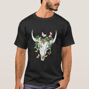 T-shirt Crâne de vache Fleurs Anatomie Avec Floral Mignon