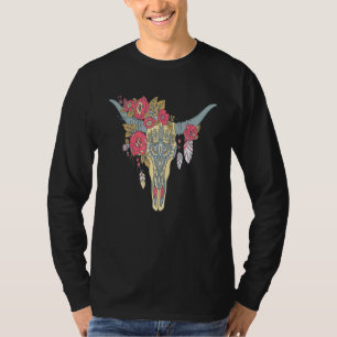 T-shirt Crâne de vache pour femmes Fleurs de sucre Rose He