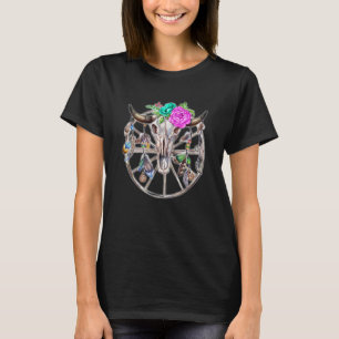 T-shirt Crâne de vache pour femmes fleurs de sucre roses H