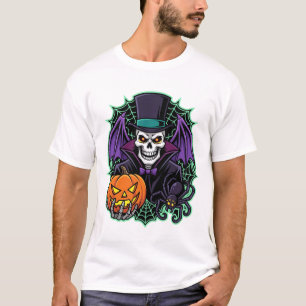 T-shirt Crâne d'Halloween Gentleman Citrouille Araignée Ve