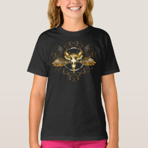 T-shirt Crâne d'oiseaux dorés sur arrière - plan noir