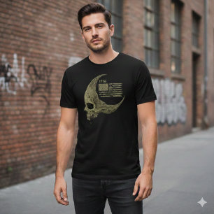 T-Shirt Crâne Drapeau Américain 1776 Croissant de