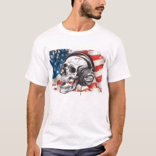 T-shirt Crâne et casque/Drapeau américain