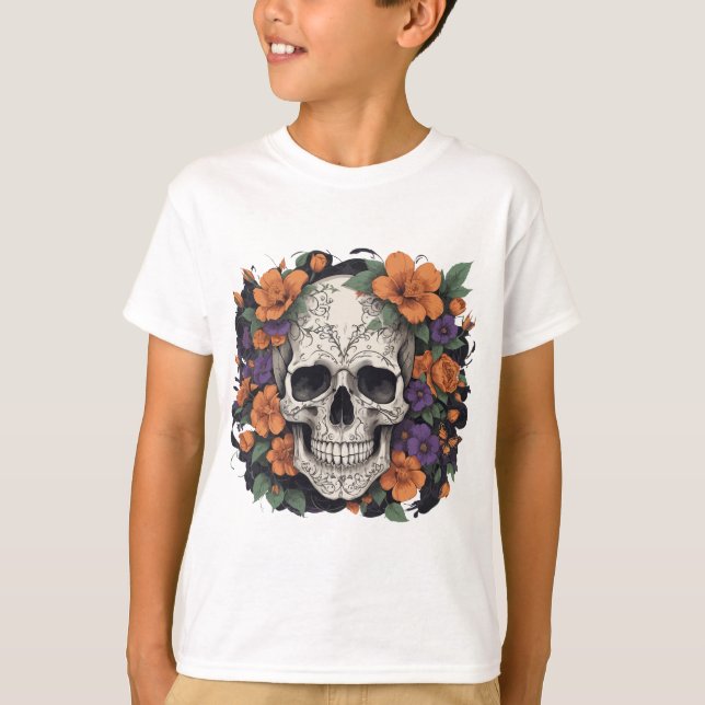T-shirt Crâne et fleurs - Fusion du crâne floral (Devant)