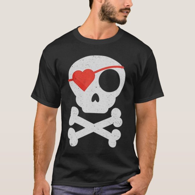 T-shirt Crâne et os drôles de pirate de coeur de (Devant)