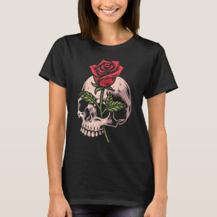 T-shirt Crâne et rose rouge gothique occulte tatouage emo 