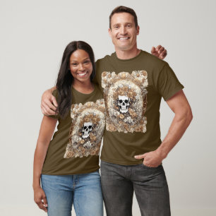 T-shirt Crâne et roses d'automne, design Art nouveau