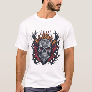 T-shirt : Crâne flamboyant au design tribal