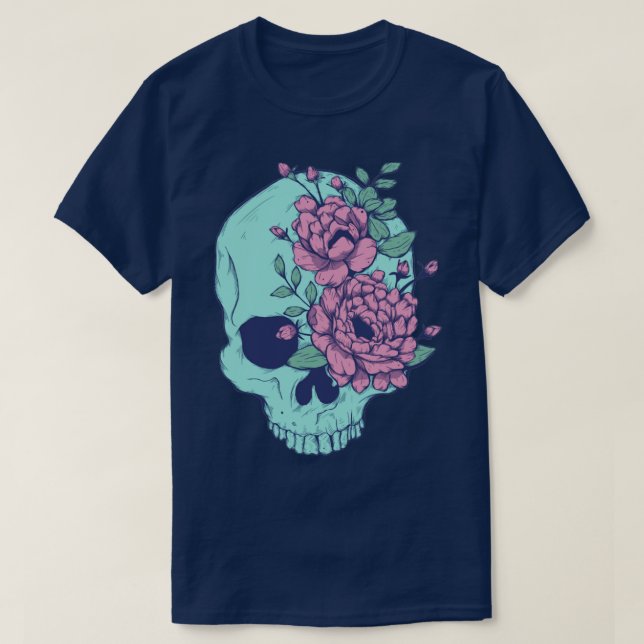 T-shirt Crâne floral bleu (Design devant)