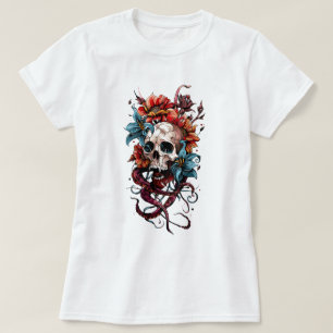 T-shirt Crâne floral et poulpe