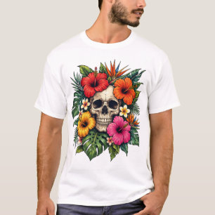 T-shirt Crâne Floral Tropical Vibrant Botanique Hawaïen