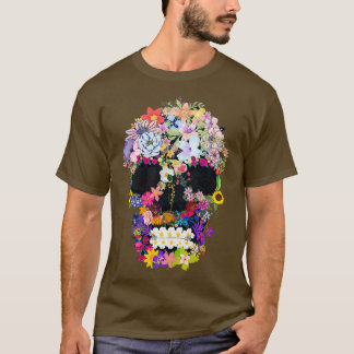 T-shirt crâne floral yew nature poussant sur les os