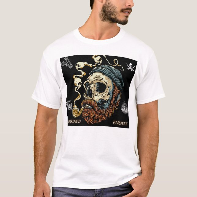 T-shirt Crâne fumé - Pirate Spirit Poitrine Graphique Tee (Devant)