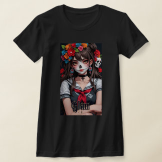 T-shirt Crâne glam fille Anime Art Manga Chemise 01
