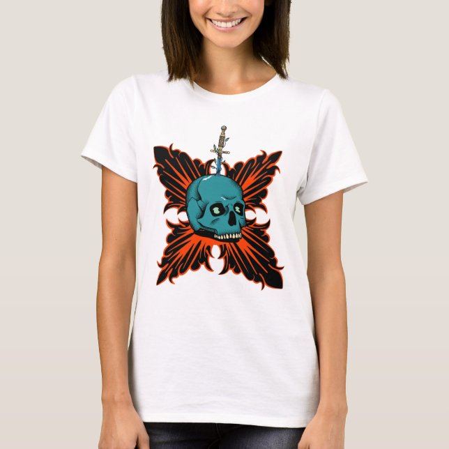 T-shirt Crâne gothique avec épée et fière conception triba (Devant)