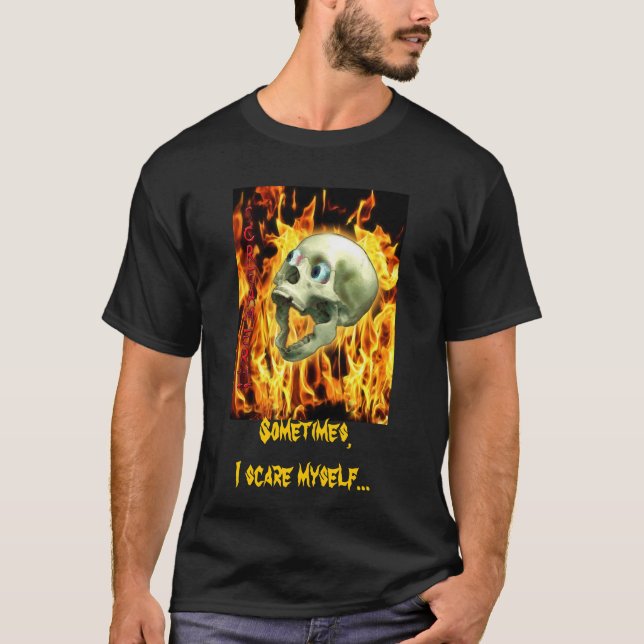 T-shirt Crâne gothique déplaisant, Flammes, Horreur d'Hall (Devant)