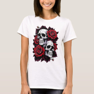 T-shirt Crâne gothique et Motif Rose
