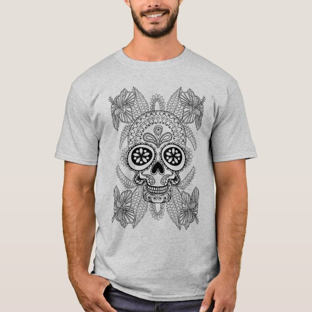 T-shirt Crâne inspiré en fleurs (Devant)