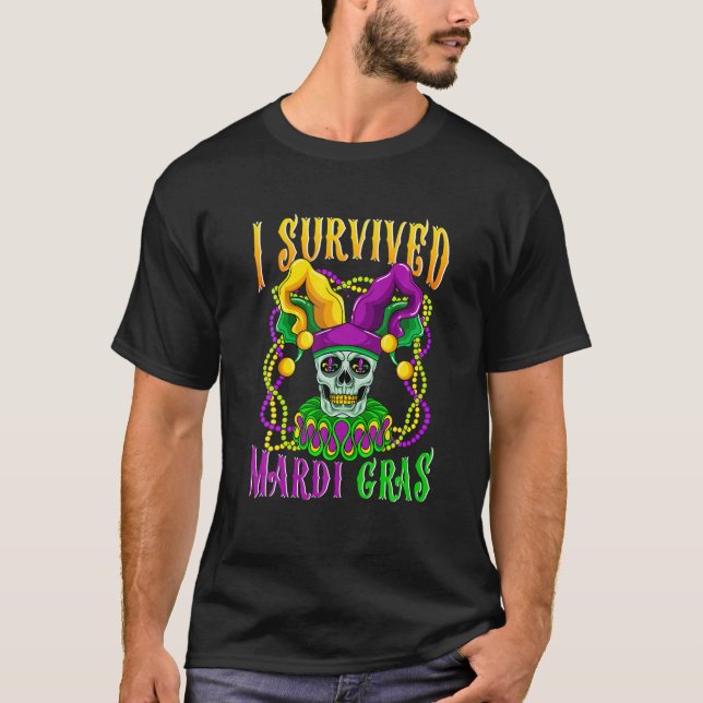 T-shirt Crâne Mardi Gras Jester Casquette Skeleton J'ai su (Devant)