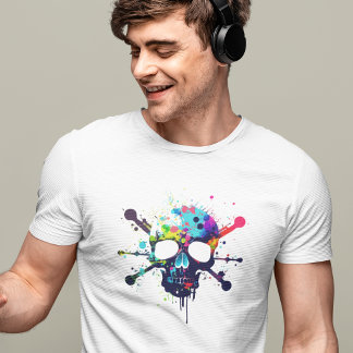T-shirt Crâne masculin et os croisés éclatant crâne couleu