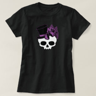 T-shirt Crâne mignon Avec Chapeau Supérieur Violet Rose Bo