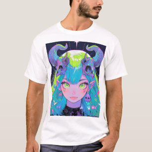 T-shirt Crâne mignon et cornes Punk Rock Anime Girl