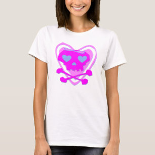 T-SHIRT CRÂNE MIGNON ET GIRLY ET OS CROISÉS D'EMO