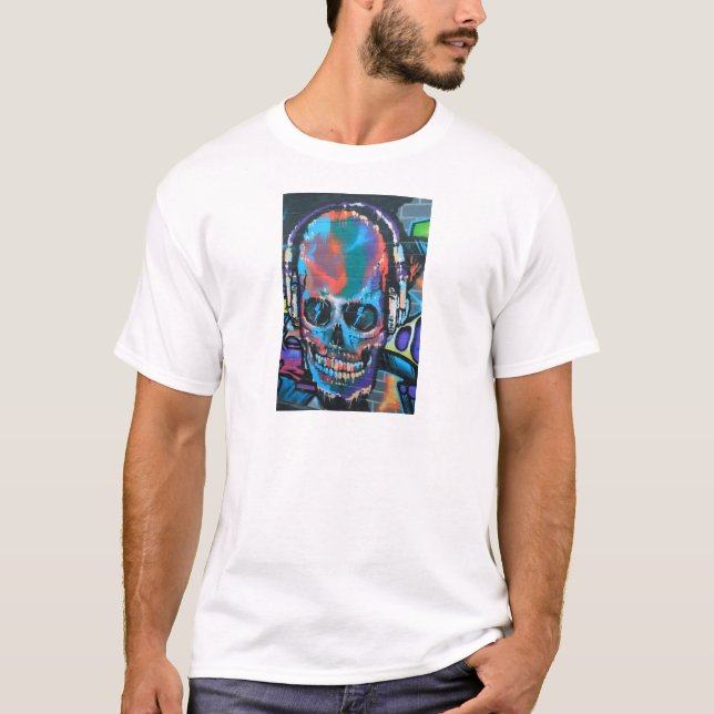 T-shirt Crâne, musique bleue Graffiti street art, goûts ur (Devant)