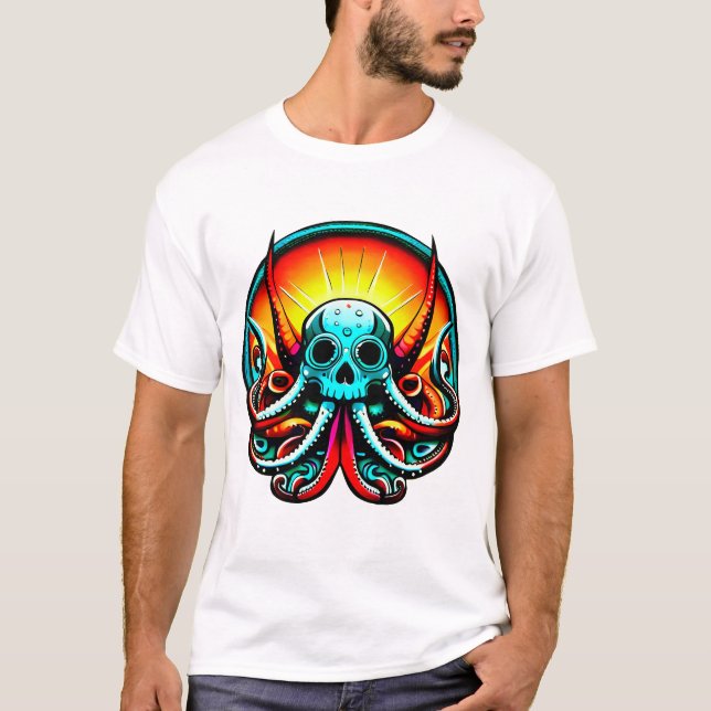 T-shirt Crâne Octopus De Couleurs (Devant)