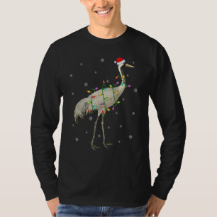 T-shirt Crane Oiseau Noël Éclairage Santa Chapeau Grue Noë