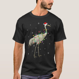 T-shirt Crane Oiseau Noël Éclairage Santa Chapeau Grue Noë