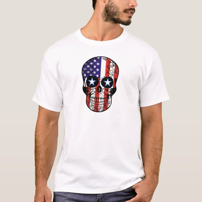 T-shirt Crâne patriotique de sucre de drapeau américain (Devant)