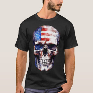 T-shirt Crâne patriotique USA Squelette 4 juillet États-Un