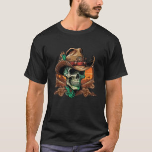 T-shirt Crâne portant Cowboy Casquette Squelette T Chemise