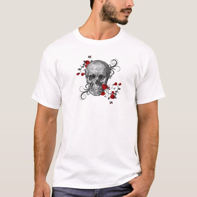 T-shirt Crâne Roses rouges (Devant)