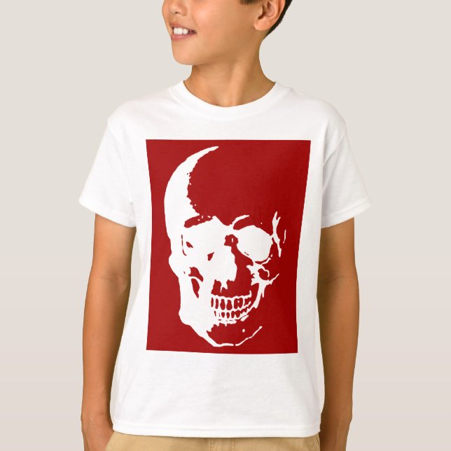T-shirt Crâne - Rouge & Blanc métal Imaginaire Art (Devant)