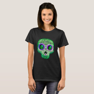 T-shirt Crâne rougeoyant lunatique vert et pourpre de