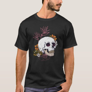 T-shirt Crâne sombre et fleurs de Strelitzia