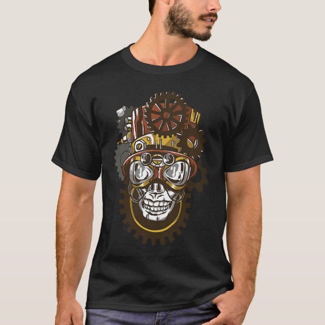 T-shirt Crâne Steampunk bizarre Bizarre amusant foncé (Devant)