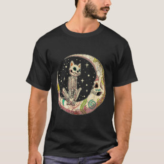 T-shirt Crâne sucre croissant lune chat jour mort Hallowee