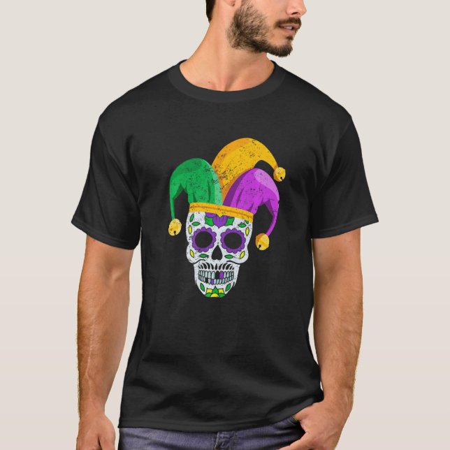 T-shirt Crâne sucre Mardi Gras Party Vêtements Hommes Femm (Devant)