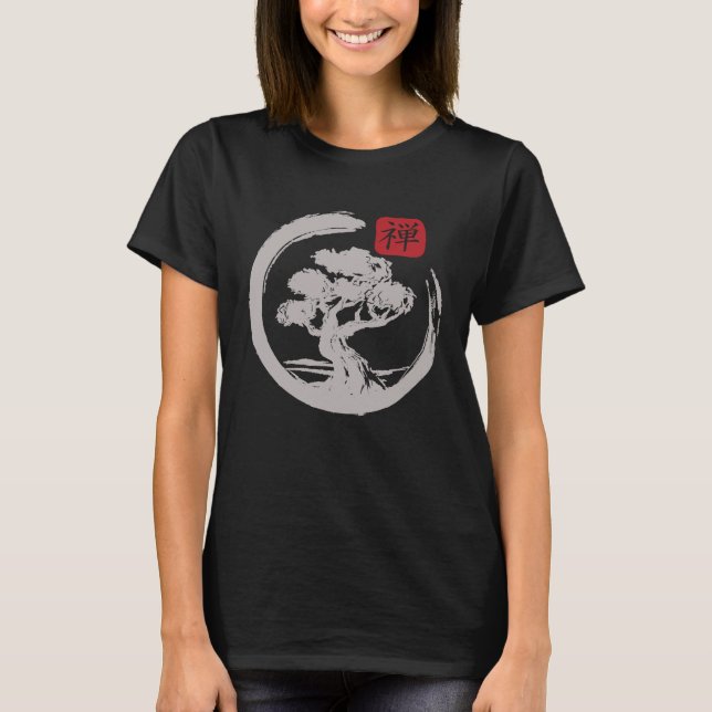 T-shirt Crane Tree Zen Enso Circle (Devant)
