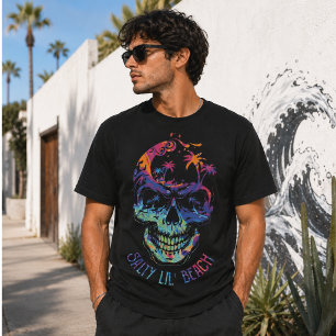 T-shirt Crâne Tropical Aquarelle Palmiers Plage Vibes